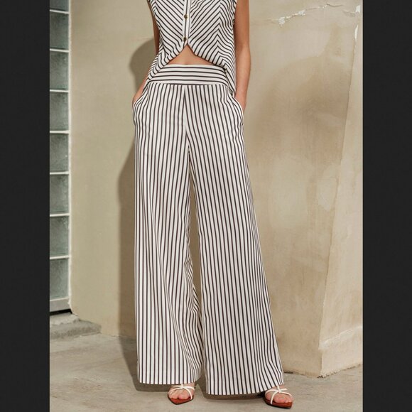 Commense Pants - Commense Large Black White Striped Mid Waist Wide Leg Pants NEW NWT